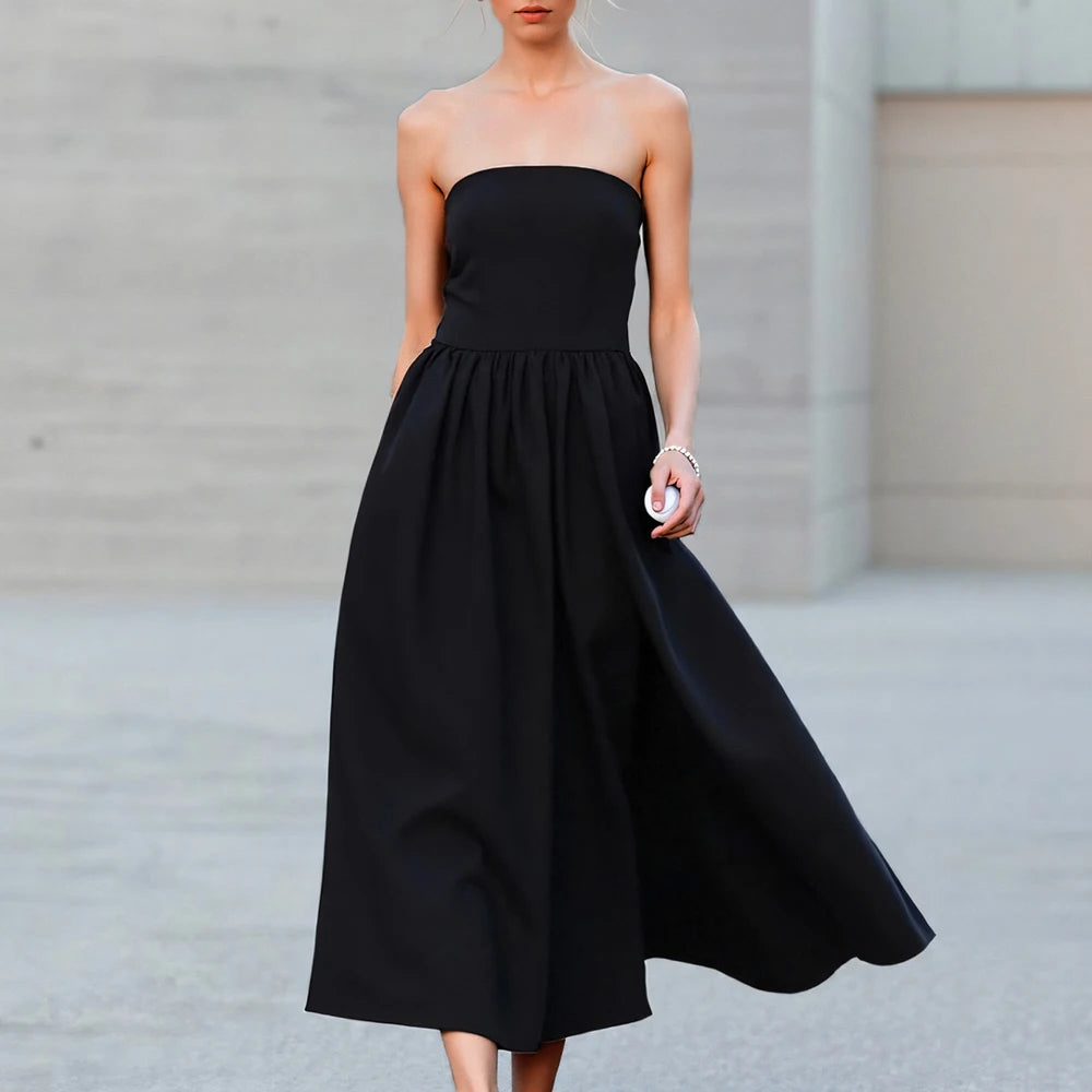 Vivian | Abito Midi Senza Spalline Con Cintura