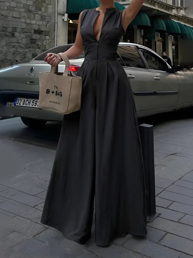 Elena | Tuta Elegante Con Scollo a V e Gamba Ampia